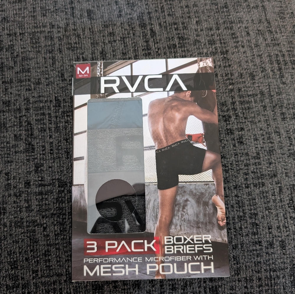 RVCA Boxer Briefs Performance Microfiber With Mesh Pouch 3 Pack M
